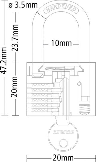 Stanley Bronze Padlock Lengthened with Key 20mm 1pcs