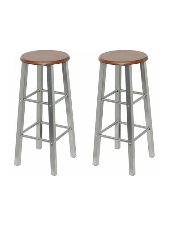 Stool Bar Metallic Silver / Brown 4pcs 30x30x70cm