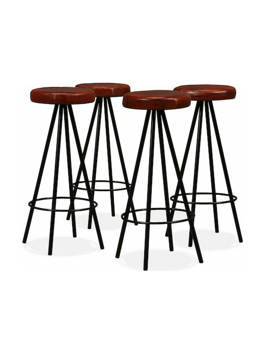 Stool Bar Leather Brown / Black 4pcs 30x30x76cm