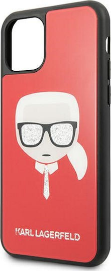 Karl Lagerfeld Iconic Glitter Karl`s Head Back Cover Plastic Red (iPhone 11 Pro Max)