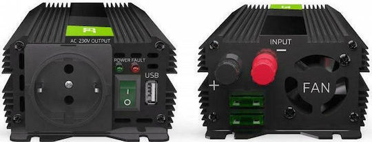 Green Cell Inverter Αυτοκινήτου Pro Green 1000W για Μετατροπή 24V DC σε 230V AC με 1xUSB