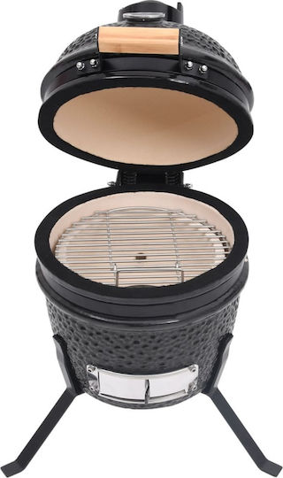 vidaXL Ceramics Charcoal Grill Kamado with Lid and Thermometer 26.5cmx26.5cm