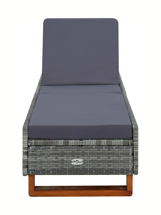 Deckchair Rattan with Cushion Grey 200x55x30cm.