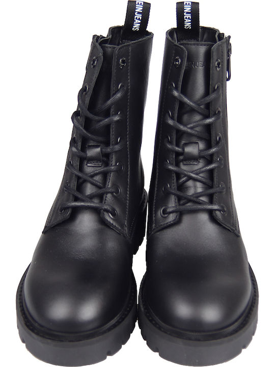 Leder Stiefeletten Damen Schwarz