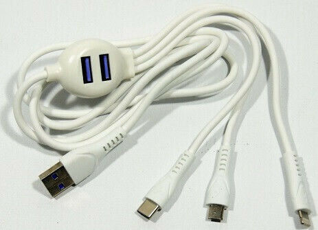Andowl Regular USB to Lightning / Type-C / micro USB Cable Λευκό 1.10m