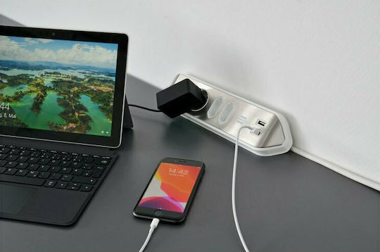 Brennenstuhl Πολύπριζο 4 Θέσεων με 2 USB-A και Καλώδιο 2m Ασημί