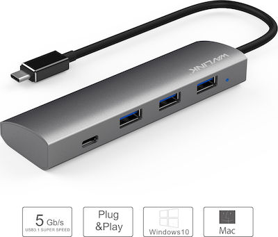 Wavlink UH3047C1 USB 3.0 Hub 4 Θυρών με σύνδεση USB-C Γκρι