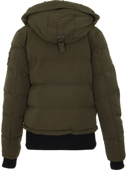Everest Women's Short Puffer Jacket for Winter with Hood Khaki