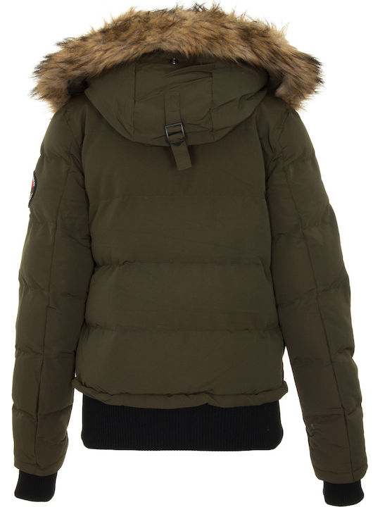 Everest Women's Short Puffer Jacket for Winter with Hood Khaki