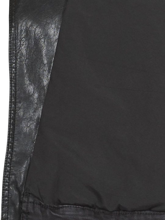 Merx Women's Short Biker Leather Jacket for Winter Black
