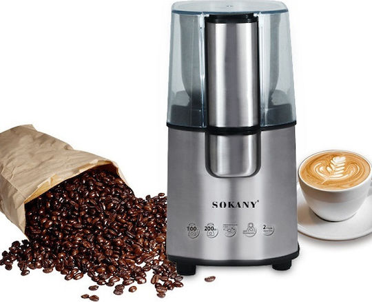 Sokany SM-3020S Râșniță electrică pentru cafea 200W cu capacitate de boabe 90gr Argintiu