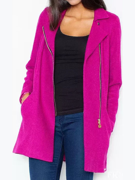 Figl M405 Women's Short Half Coat with Zipper Pink