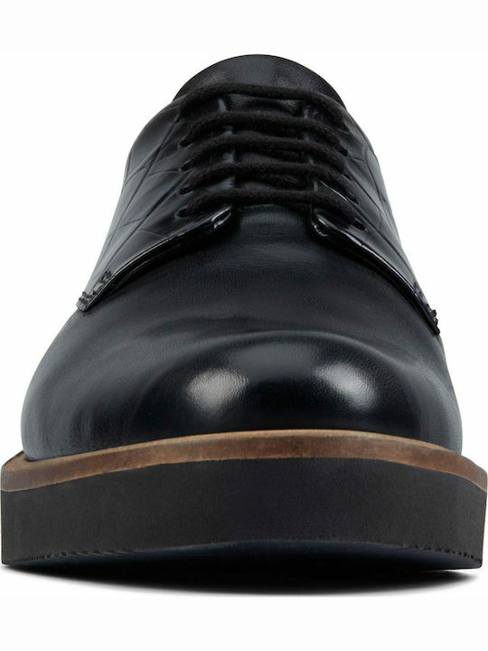 Baille Stitch Δερμάτινα Γυναικεία Derby σε Μαύρο Χρώμα