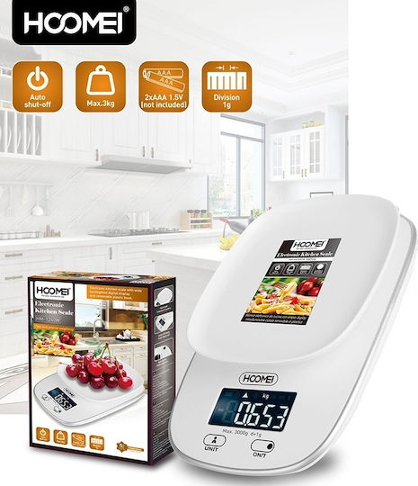 Hoomei Ψηφιακή Ζυγαριά Κουζίνας έως 3kg Λευκή