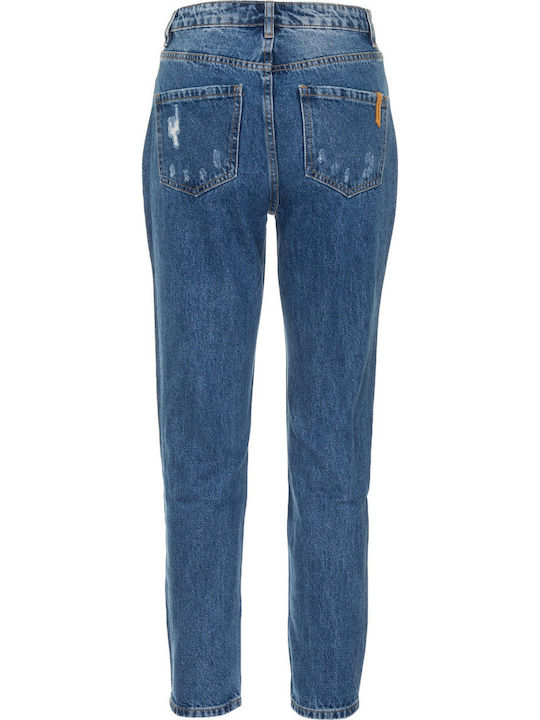 Hoch tailliert Damenjeans mit Rissen in Mom-Passform