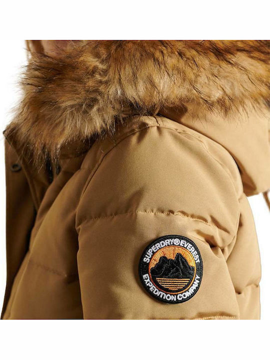 Everest Kurz Damen Puffer Jacke mit pelziger Kapuze für Winter Camel