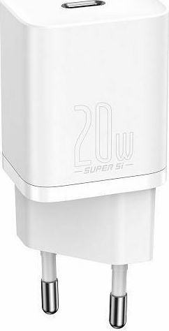 Baseus Φορτιστής με Θύρα USB-C και Καλώδιο USB-C - Lightning 20W Power Delivery Λευκός (Super Si)