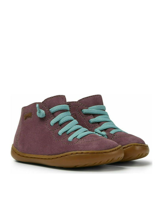 Camper Peu Kids Leather Boots with Lace Lilac