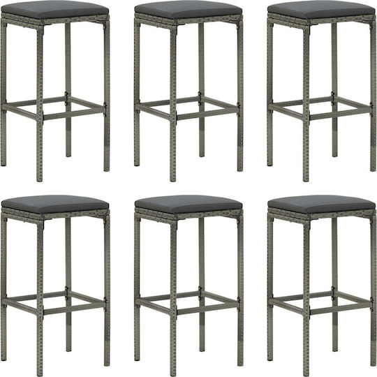 Gartenhocker Bar Rattan Grau - Anthrazit 6 Stück 38x38x76cm Gartenhocker Bar Rattan Grau - Anthrazit 6 Stück 38x38x76cm