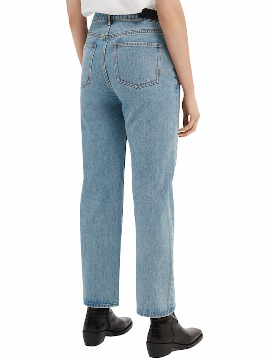 High Waist Women's Jean Trousers in Straight Line Washed Indigo