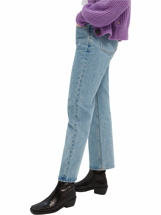 High Waist Women's Jean Trousers in Straight Line Washed Indigo