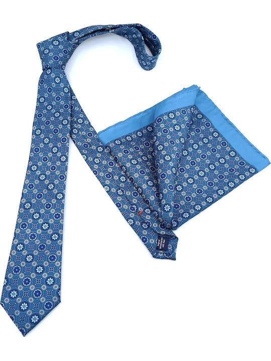 Legend Accessories L-051-75 Set de Cravată pentru Bărbați Mătase Tipărit Cyan L-051-75-SET