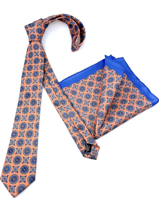 Legend Accessories Men's Tie Set Silk Printed In Orange Colour