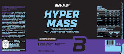 Biotech USA Hyper Mass Drink Powder With Carbohydrates & Creatine Glutenfrei mit Geschmack Strawberry 4kg