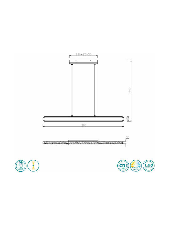 Trio Lighting Deacon Verstellbar Hängelampe Schwarz Schiene 110x6.5x150cm.