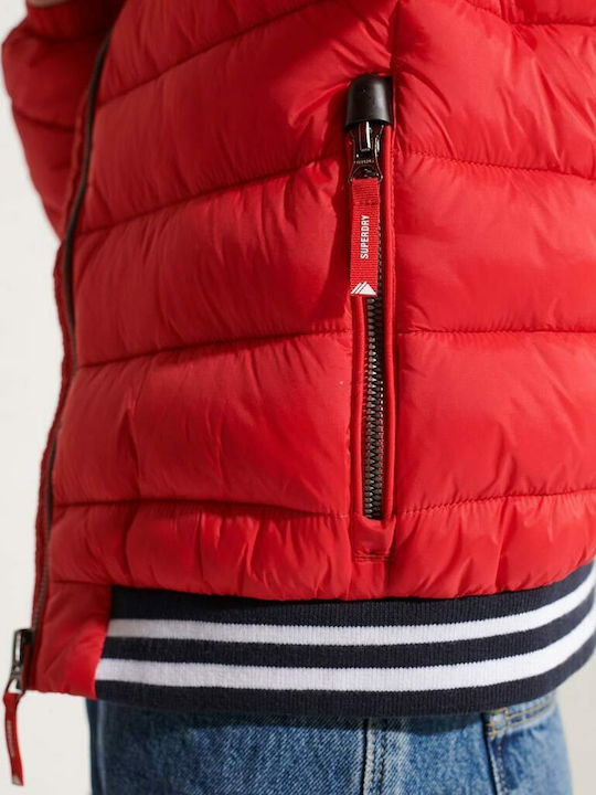Fuji Κοντό Γυναικείο Puffer Μπουφάν για Χειμώνα Κόκκινο
