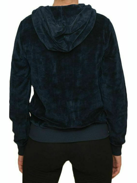 Paco & Co Women's Hooded Velvet Cardigan Navy Blue