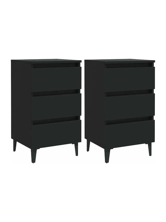 Wooden Bedside Tables 2pcs Μαύρο 40x35x69cm