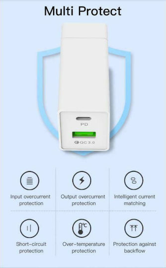 Somostel Φορτιστής με Θύρα USB-A και Θύρα USB-C και Καλώδιο Lightning 36W Power Delivery / Quick Charge 3.0 Λευκός (SMS-A80)