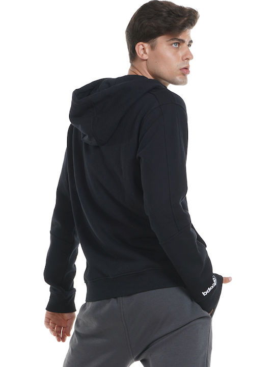 Body Action Men's Sweatshirt Jacket with Hood and Pockets Black