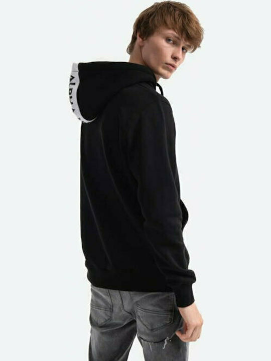 Alpha Industries Red Stripe Men's Sweatshirt with Hood & Pockets Black