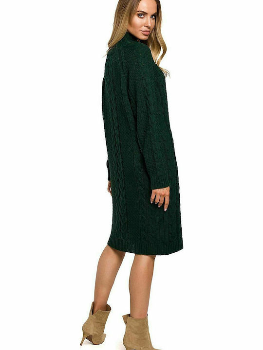 MOE M635 Midi Rochie Tricotat Guler Înalt Verde MOE634