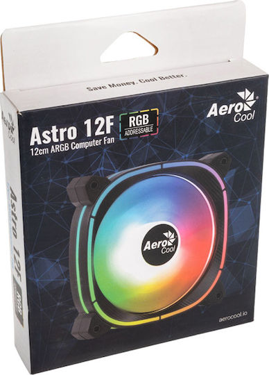 Aerocool Astro 12F Case Fan 120mm 1000rpm 42.1cfm with ARGB Lighting and 6-Pin Connection