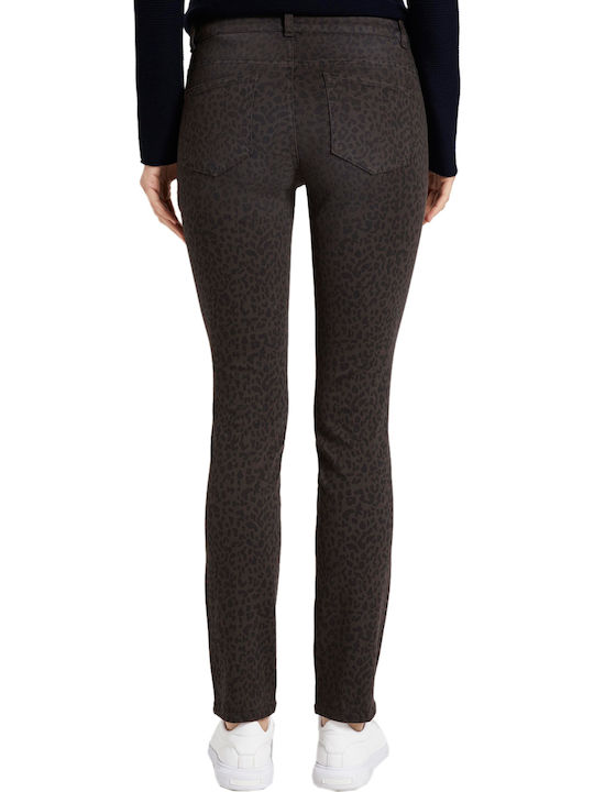 Tom Tailor Women's Jean Trousers in Slim Fit Dark Grey Leopard Design