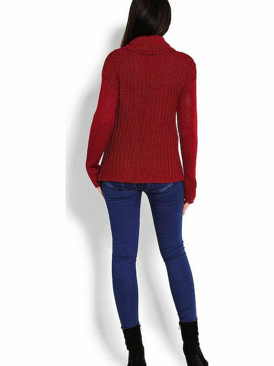 PeeKaBoo 70014 Women's Long Sleeve Sweater Woolen Turtleneck Red 123409