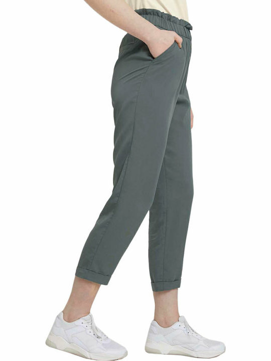 Women's Fabric Capri Trousers with Elastic Relaxed Fit Dusty Pine Green