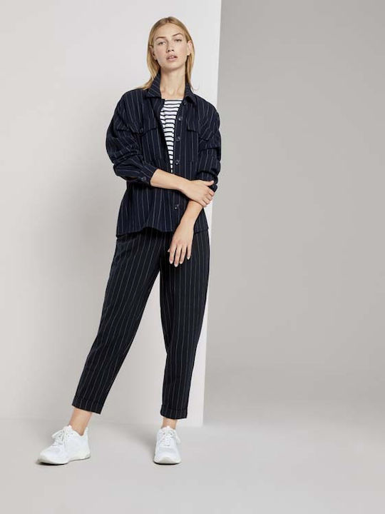 Langärmelig Damen Hemd Marineblau Gestreift