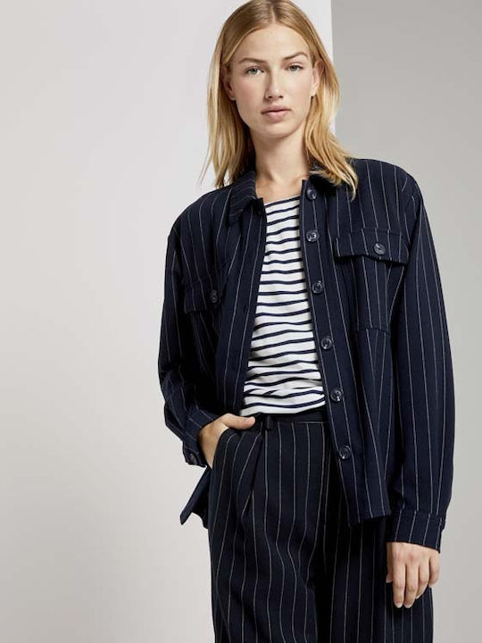 Langärmelig Damen Hemd Marineblau Gestreift