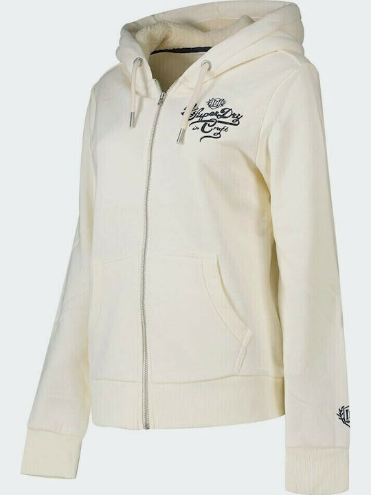 Pride In Craft Long Women's Sweatshirt Jacket Hooded Ecru
