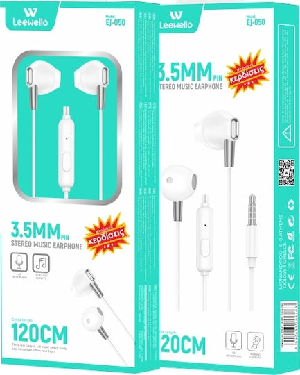 Leewello EJ-050 In-ear Handsfree με Βύσμα 3.5mm Λευκό