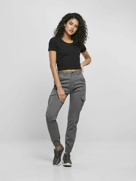 Women's High-waisted Fabric Cargo Trousers with Elastic Lightshadow