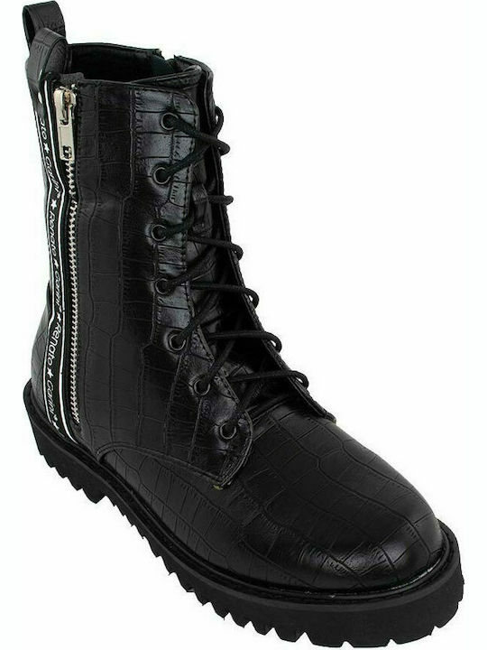 Renato Garini Kids Leather Boots with Zipper Black