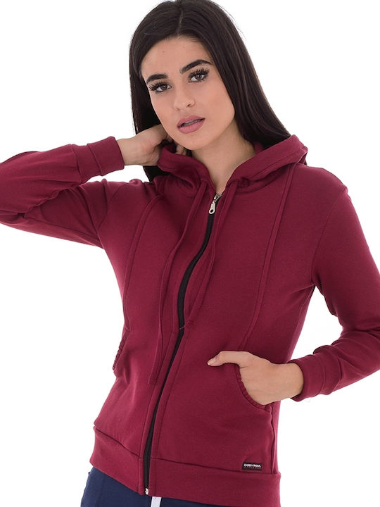 Women's Sweatshirt Jacket Hooded Burgundy
