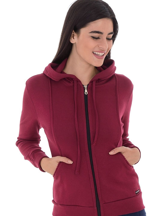 Women's Sweatshirt Jacket Hooded Burgundy
