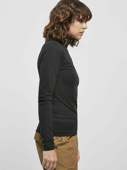 Damen Bluse Baumwolle Langärmelig Rollkragenpullover Schwarz