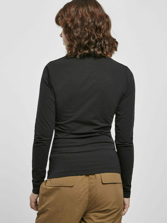 Damen Bluse Baumwolle Langärmelig Rollkragenpullover Schwarz